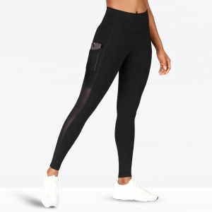 Gym Fitness Yoga Legging For Women Black With Mesh Side Pocket and Panel