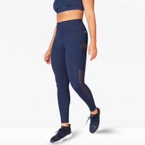 Gym Fitness Yoga Legging For Women Blue With Mesh Side Pocket and Panel