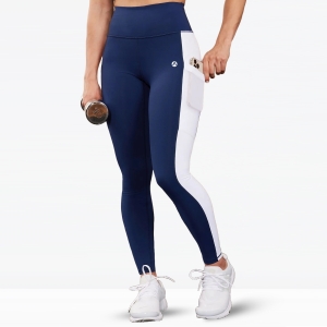 Women Gym Fitness Legging Navy Blue With White Side Panel and Pockets