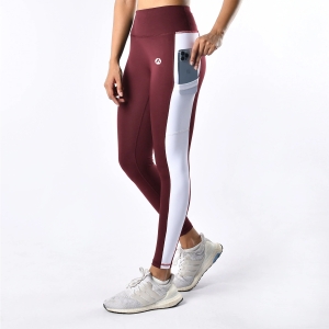 Women Gym Fitness Legging Maroon With White Side Panel and Mesh Pockets
