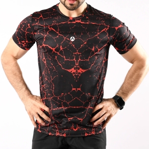 Men Gym Sublimation Shirt Half Sleeves Black With Red Cracks Design