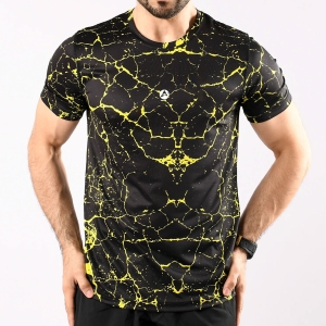 Men Gym Sublimation Shirt Half Sleeves Black With Yellow Cracks Design
