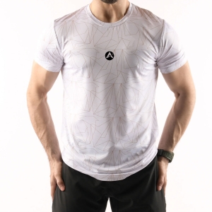 Men Gym Sublimation Shirt Half Sleeves White With Geometric Pattern