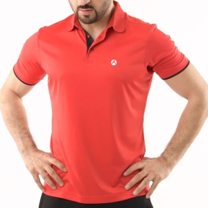 Men Gym Elite Ascend Polo Shirt Orange With Black Button Strip