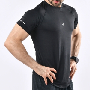 Men Gym Flex Fit Shirt Half Sleeve With Round Neck Black