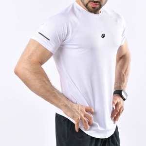 Men Gym Flex Fit Shirt Half Sleeves With Round Neck White
