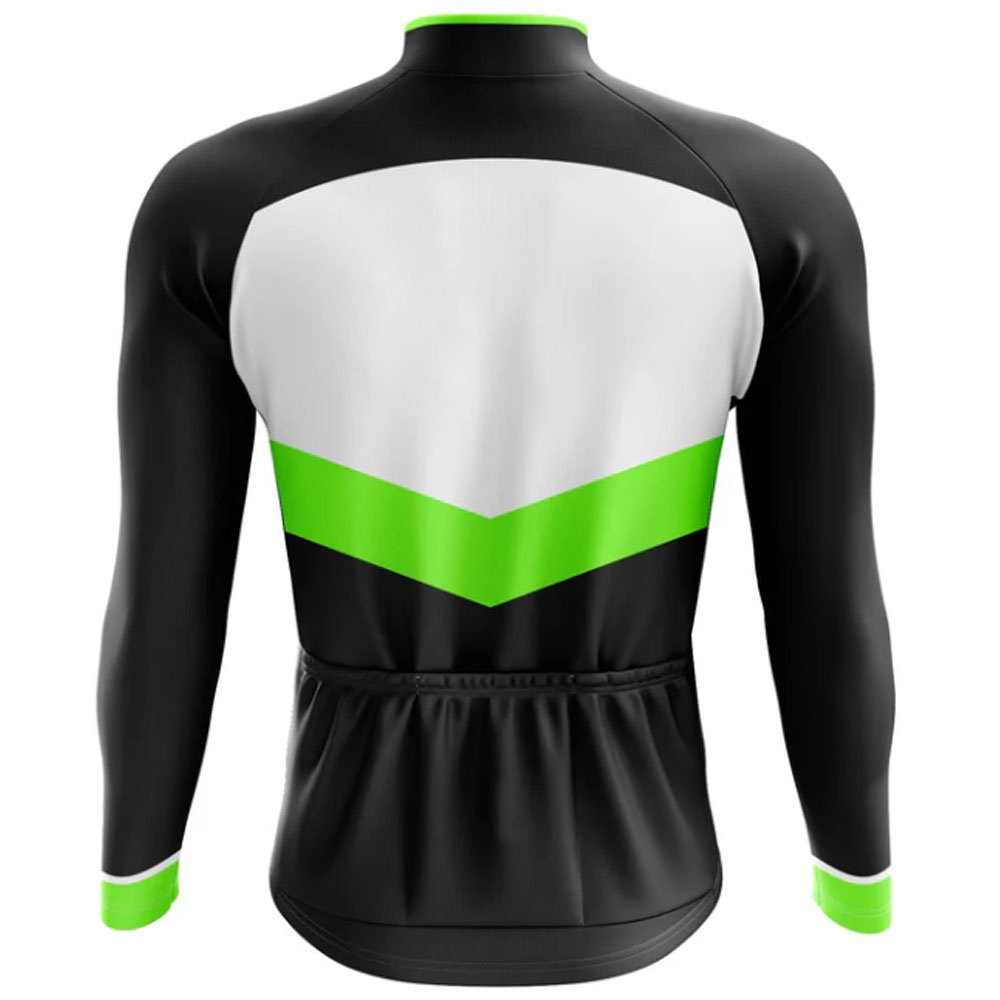 Men Cycling Jersey Full Sleeves Black/White With Light Green Hi-viz Panel