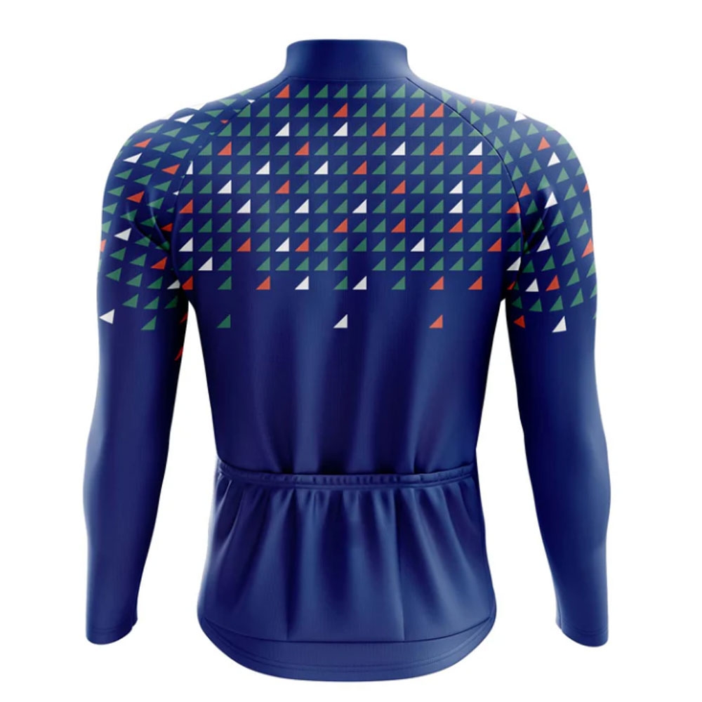 Men Cycling Jersey Full Sleeves Blue With Geometric Chest Design