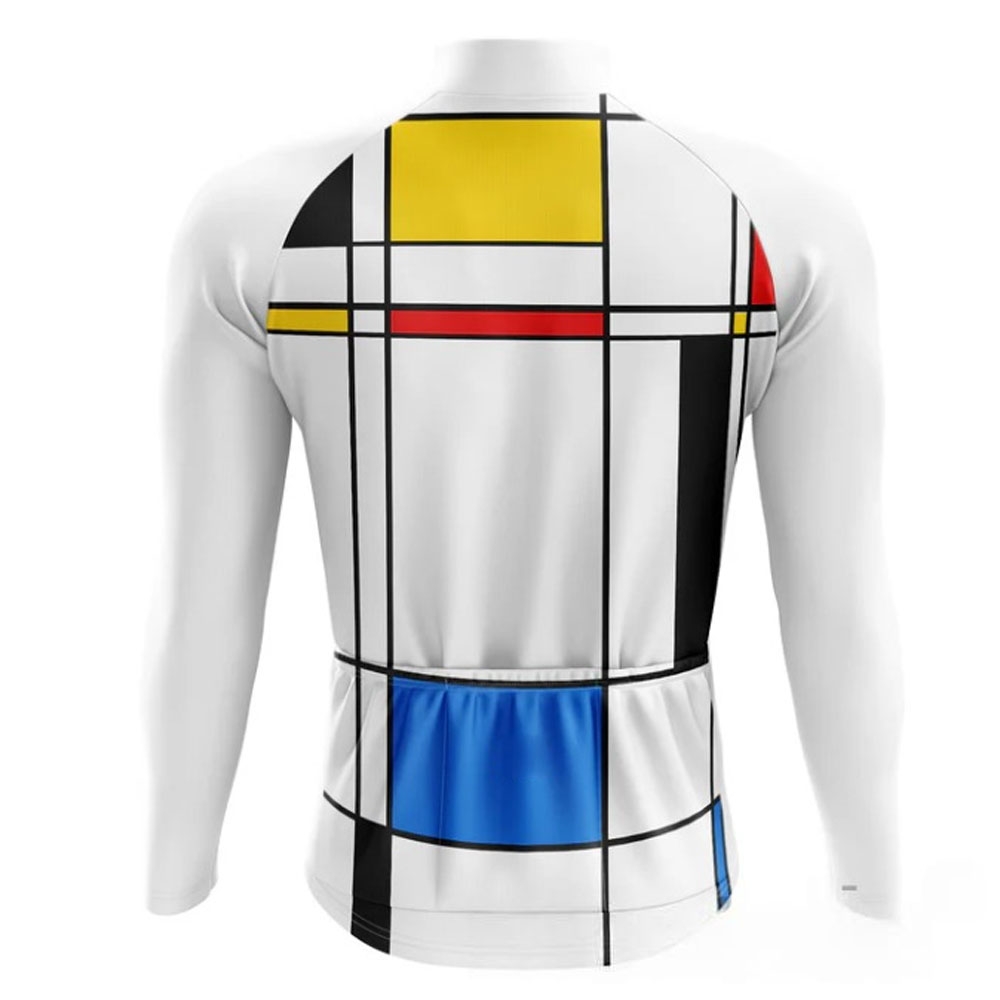 Men Cycling Jersey Full Sleeves White With Cubes Design