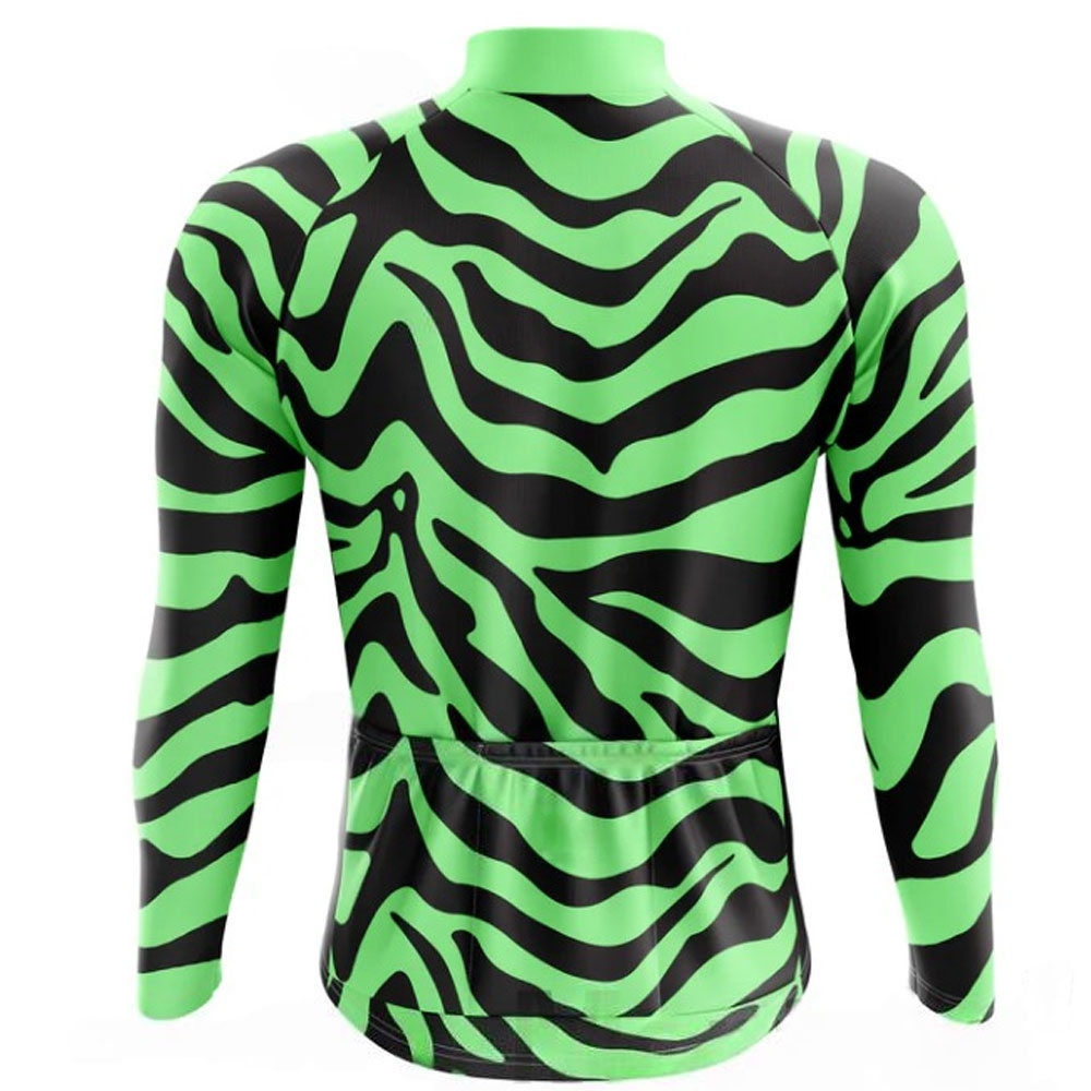 Men Cycling Jersey Full Sleeves Green with Zebra Stripes