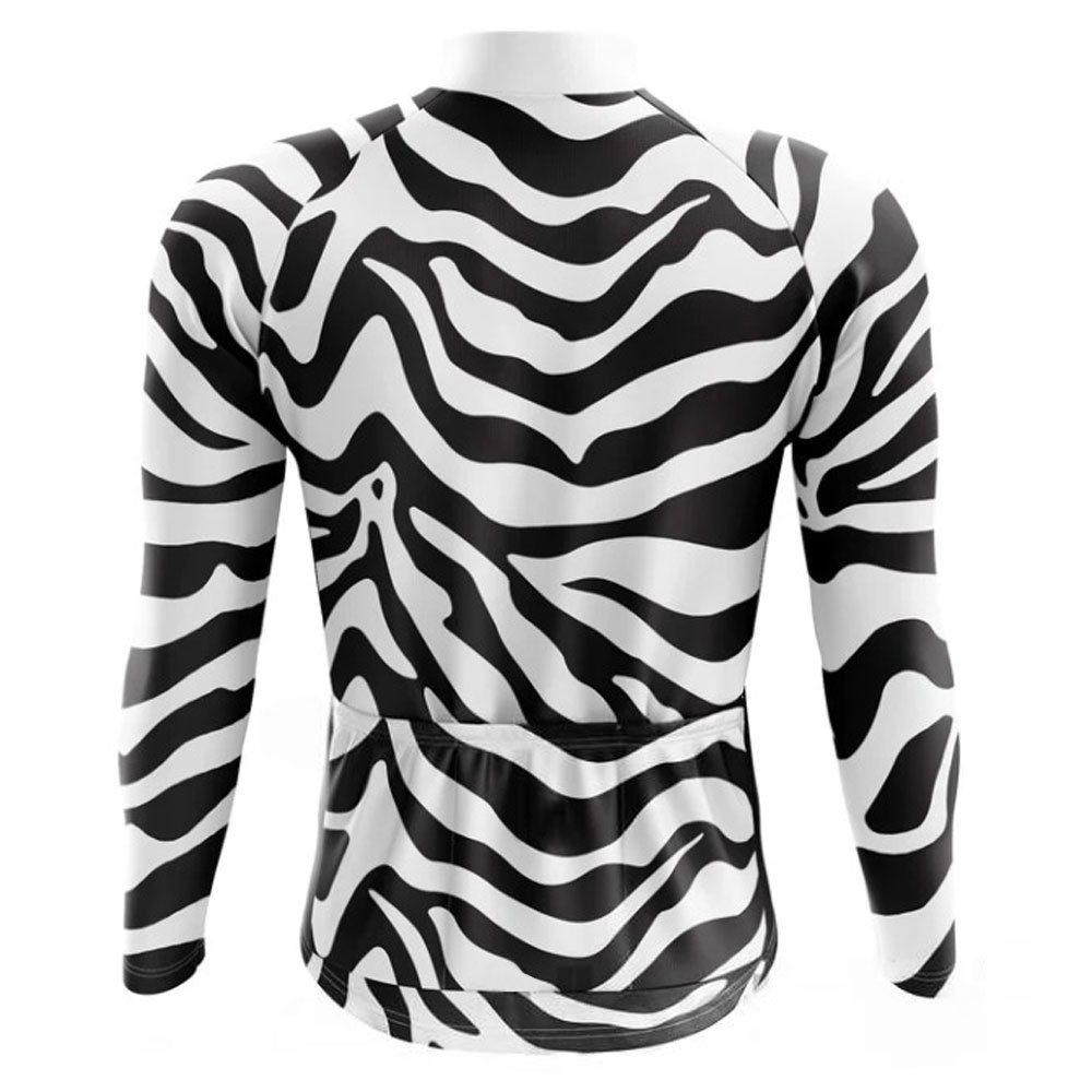 Men Cycling Jersey Full Sleeves White With Zebra Stripes