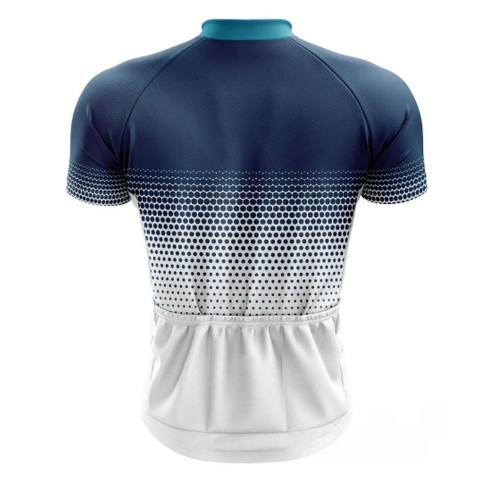 Men Cycling Jersey Half Sleeves White/Blue With Blue Dots