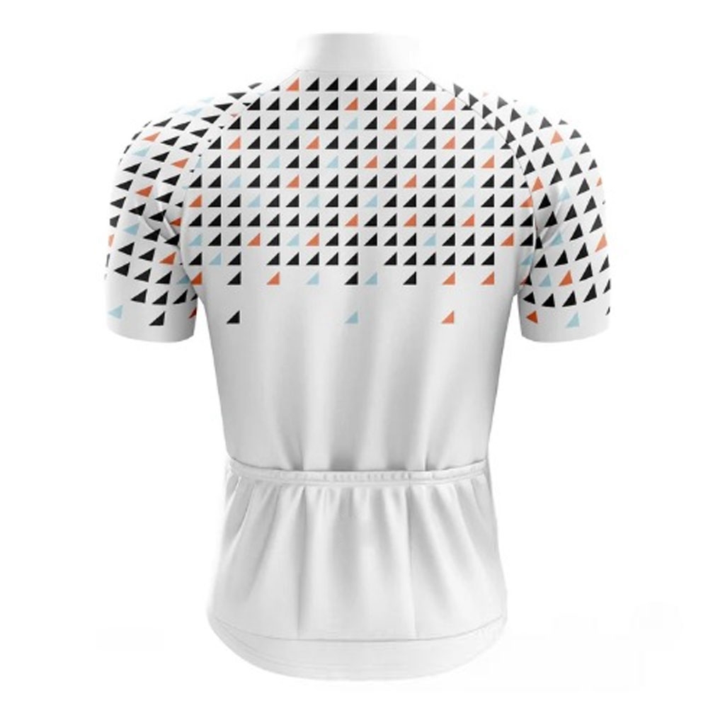 Men Cycling Jersey Half Sleeves White With Geometric Chest Design