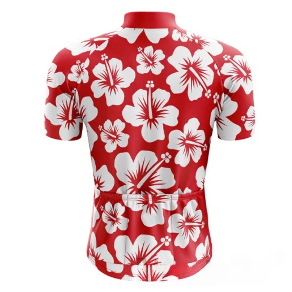 Men Cycling Jersey Half Sleeves Red With White Flowers