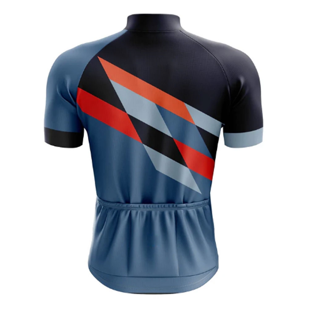 Men Cycling Jersey Half Sleeves Blue With Diagonal Blocks