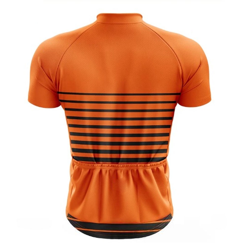 Men Cycling Jersey Half Sleeves Orange With Black Lines
