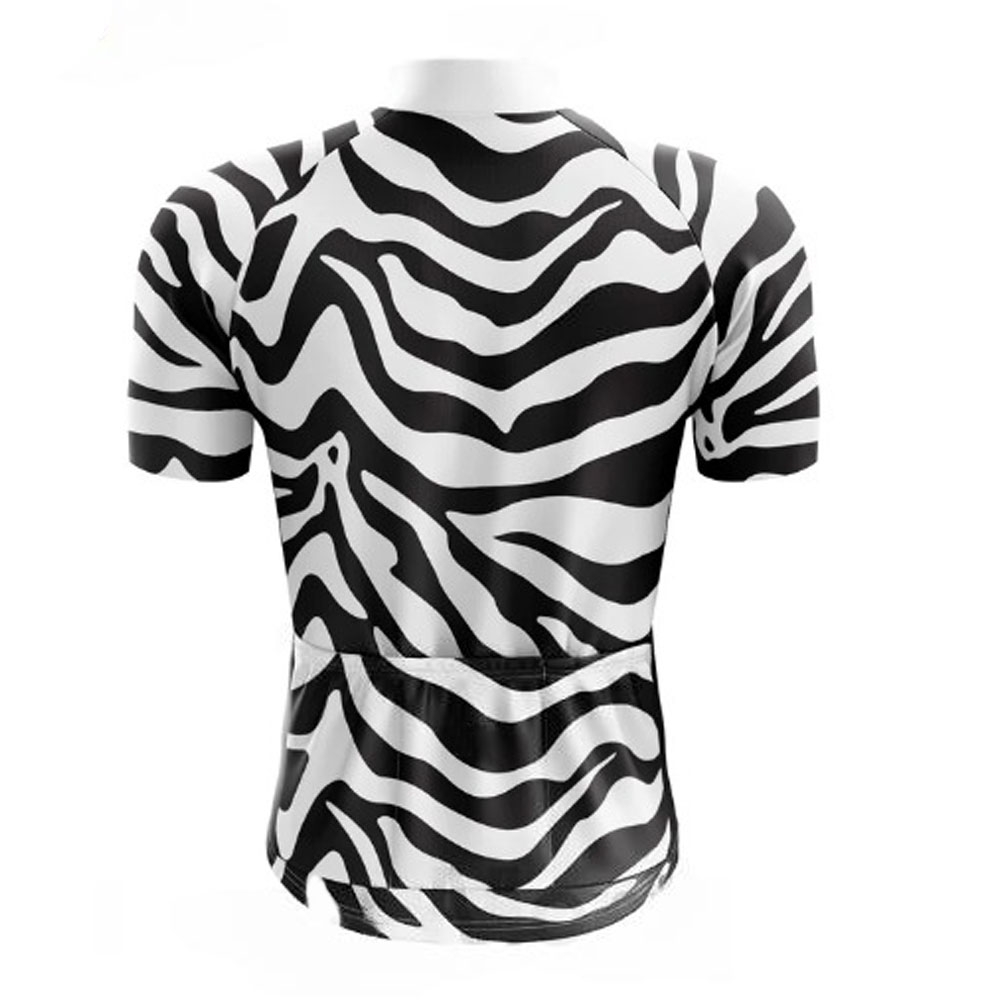 Men Cycling Jersey Half Sleeves White With Zebra Stripes Design
