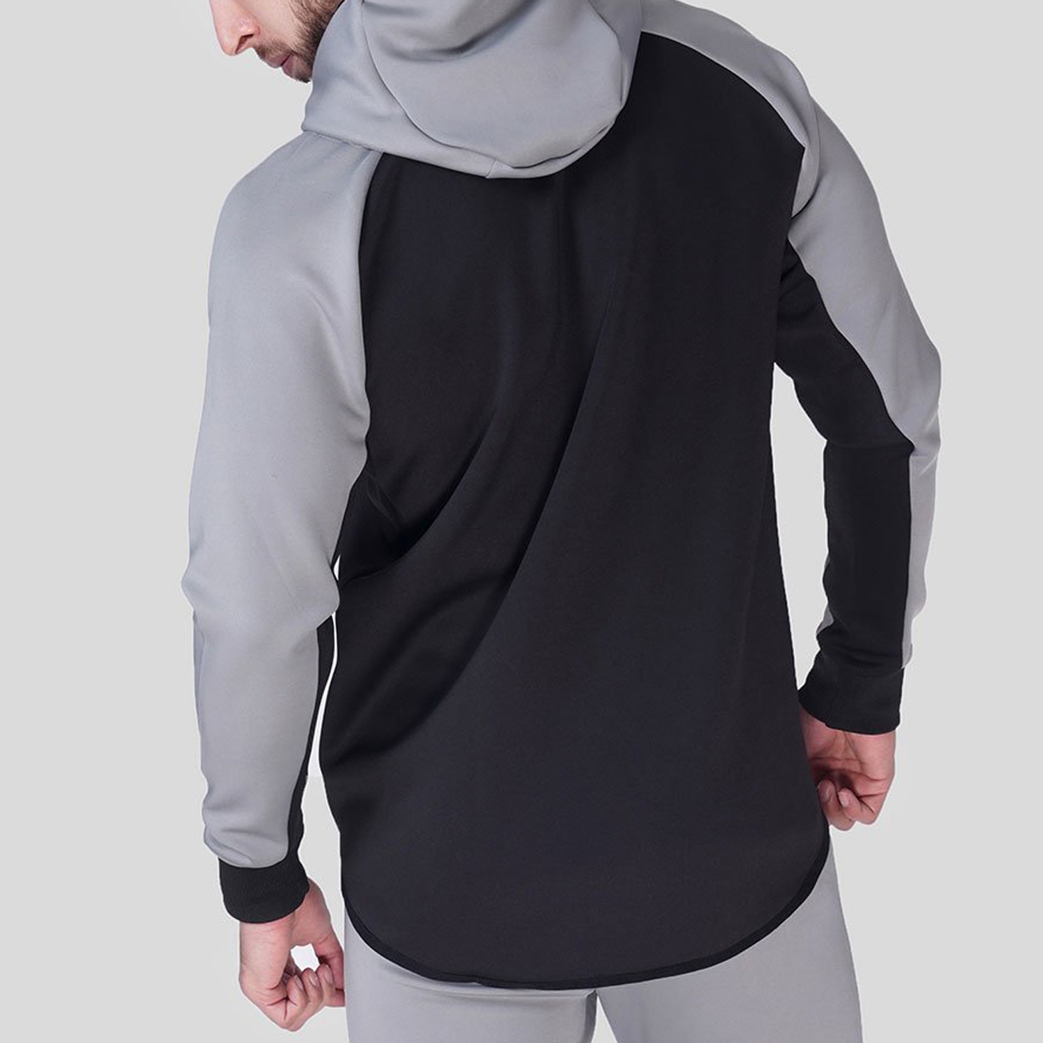 Prime Line Men Gym Hooded Jacket Light Grey/Black