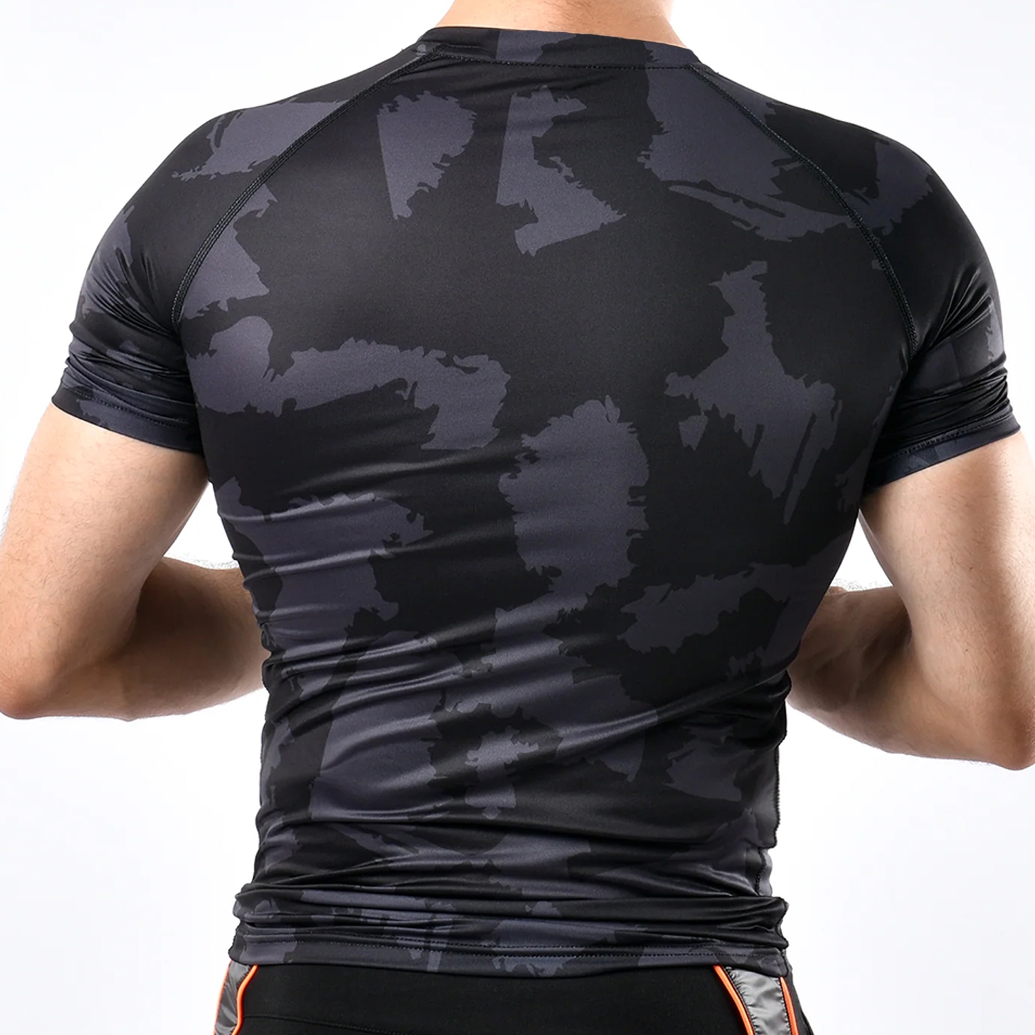 Black Camo Men Gym Fitness Compression Shirt Half Sleeves