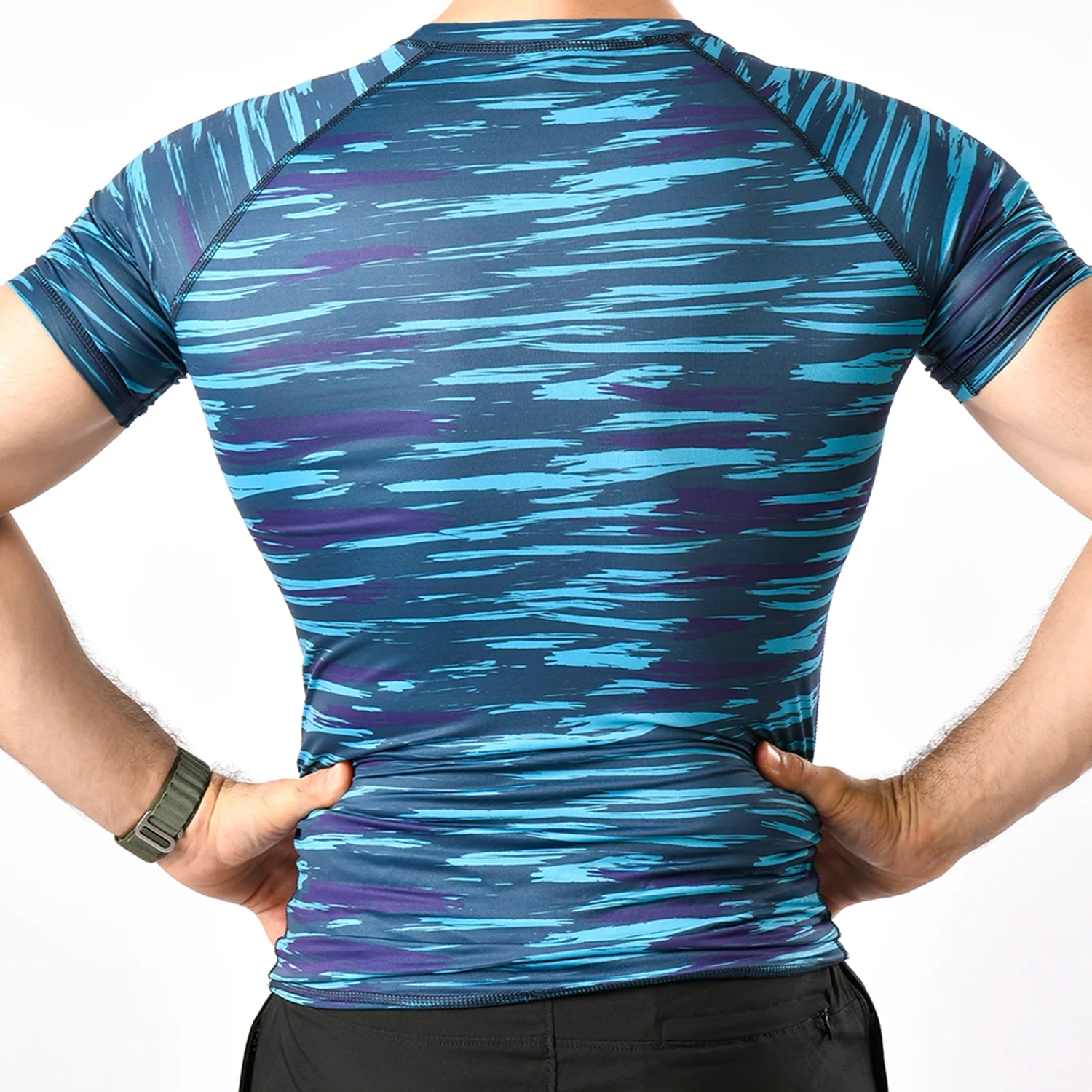 Blue Camo Men Gym Fitness Compression Shirt Half Sleeves