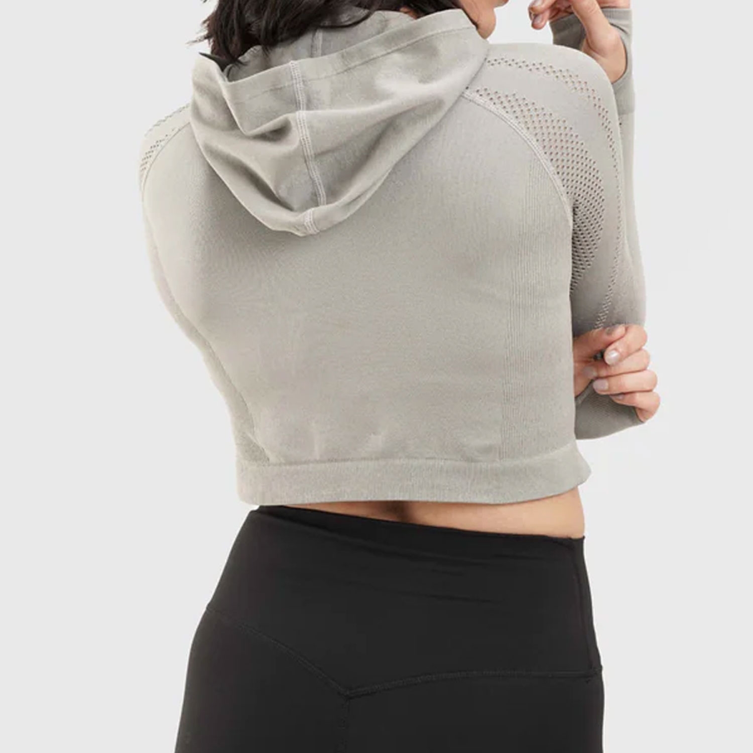 Women Versatile Gym Fitness Hooded Croptop Full Sleeves Tan