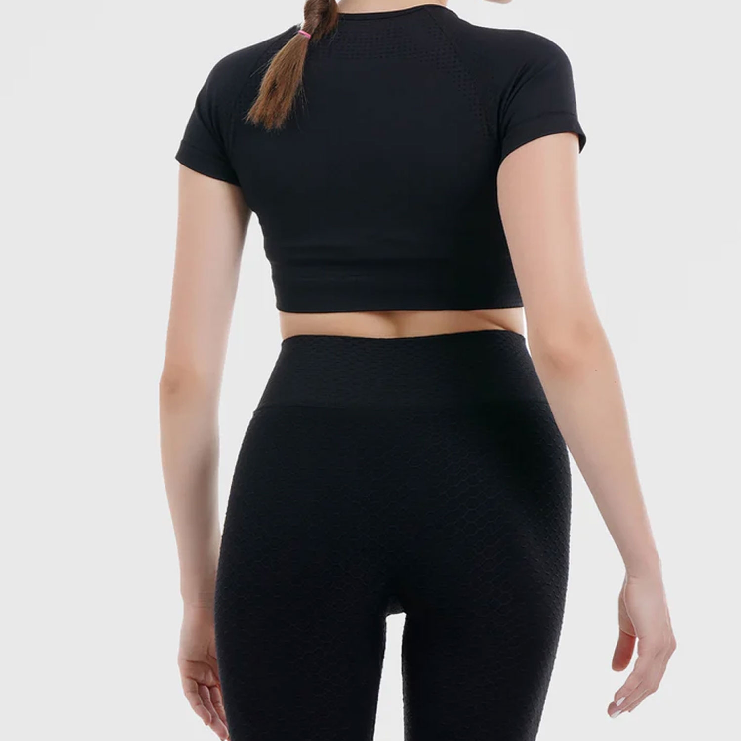 O-Neck Women Gym Fitness Croptop Half Sleeves Black