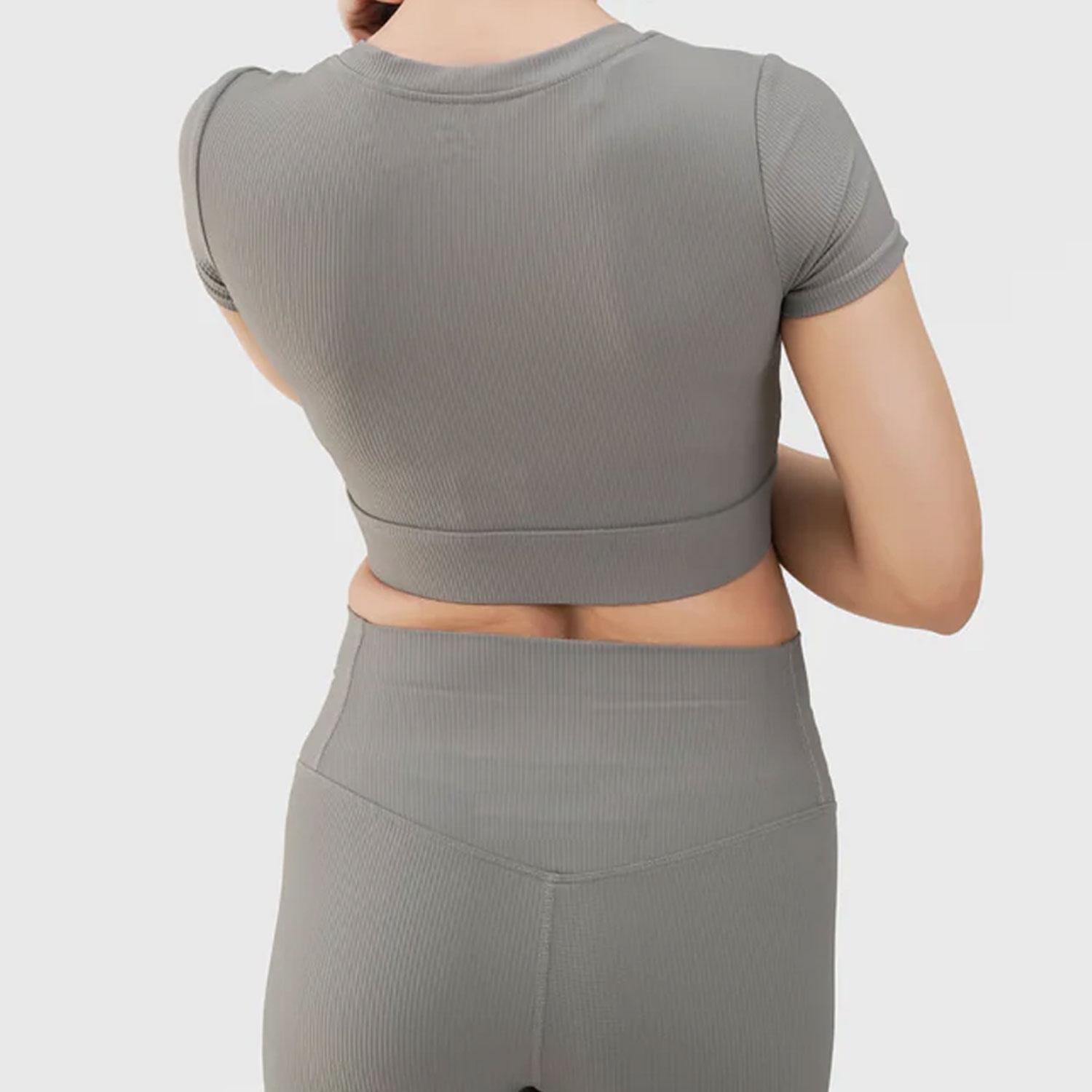 Women Gym Fitness Easy Fit Croptop Half Sleeves Grey