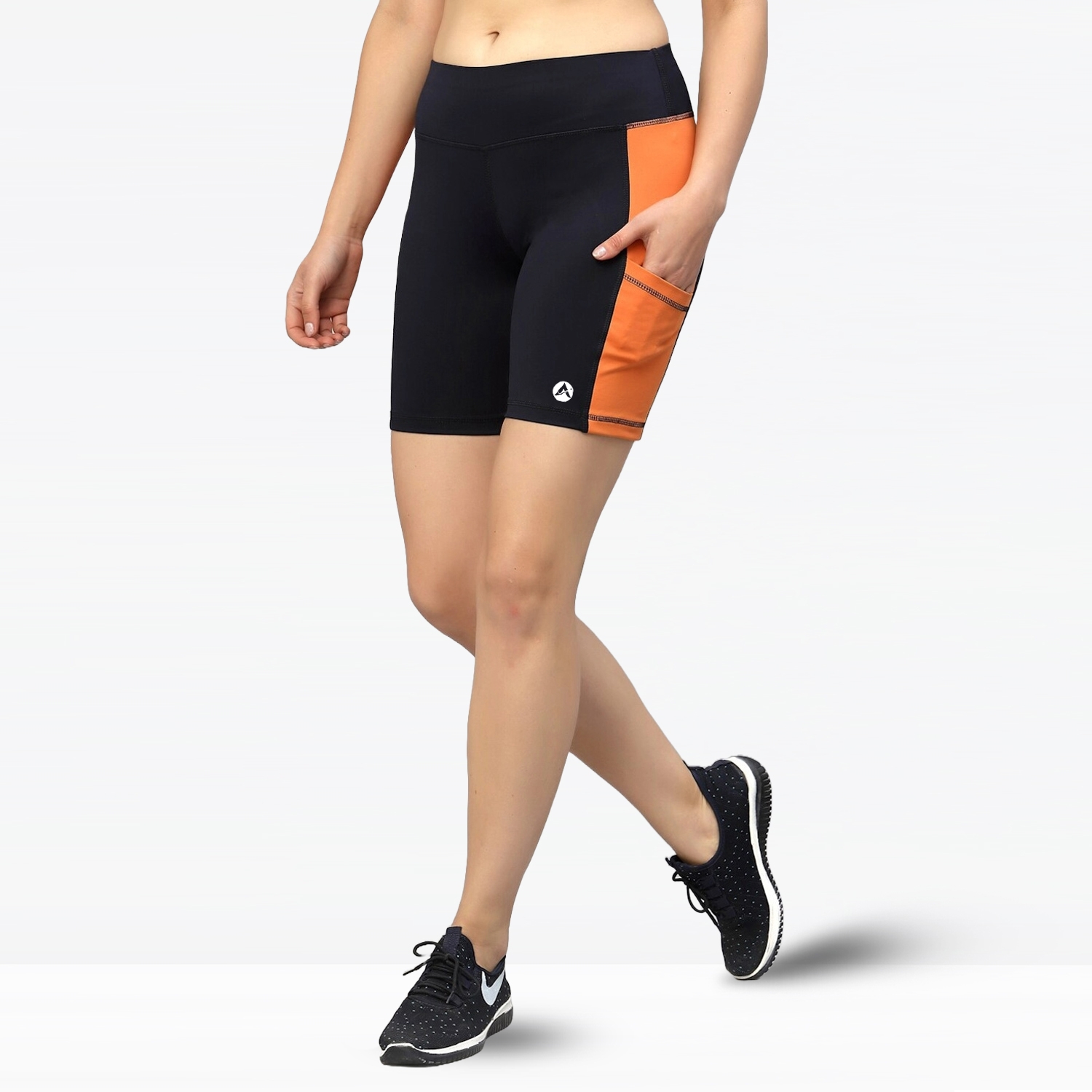 Women Gym Fitness Short Black With Orange Side Panel