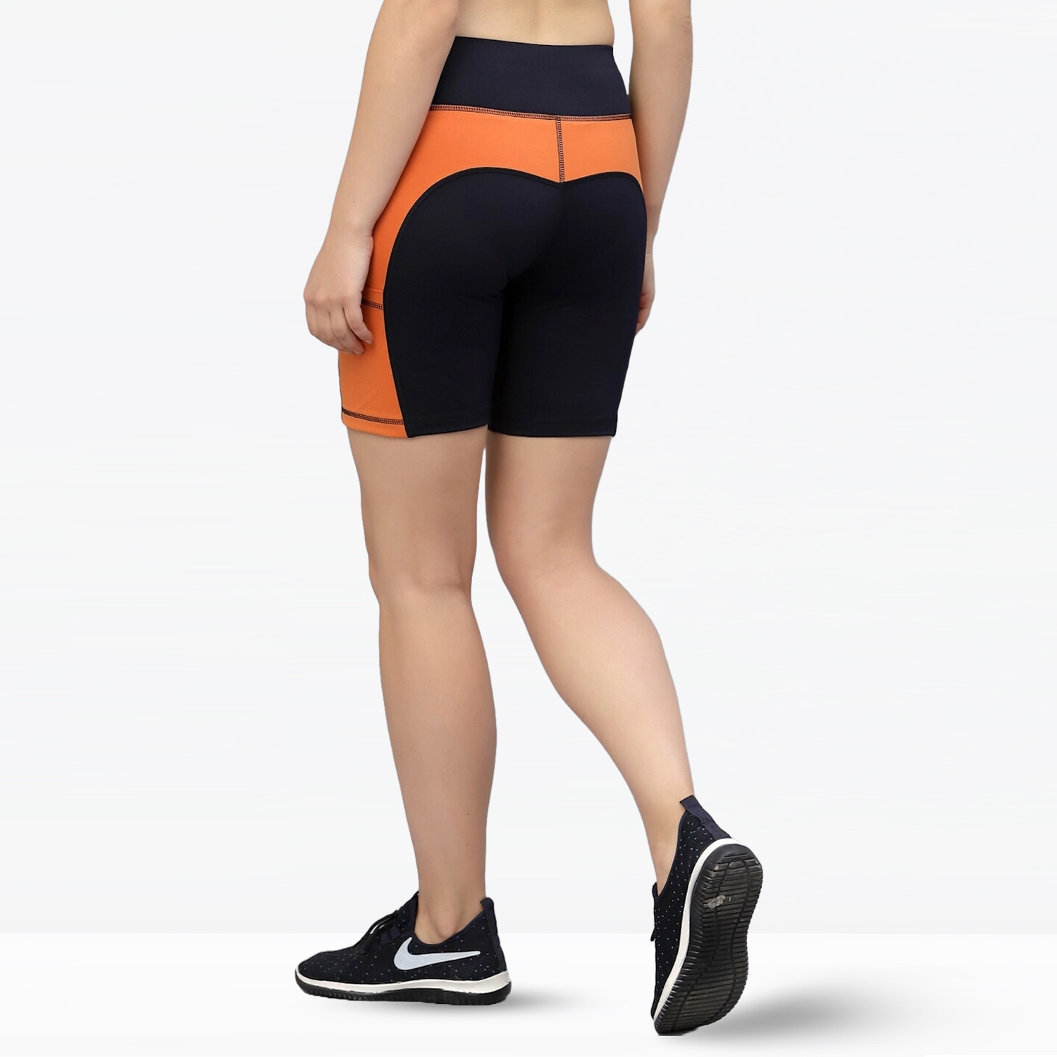 Women Gym Fitness Short Black With Orange Side Panel1