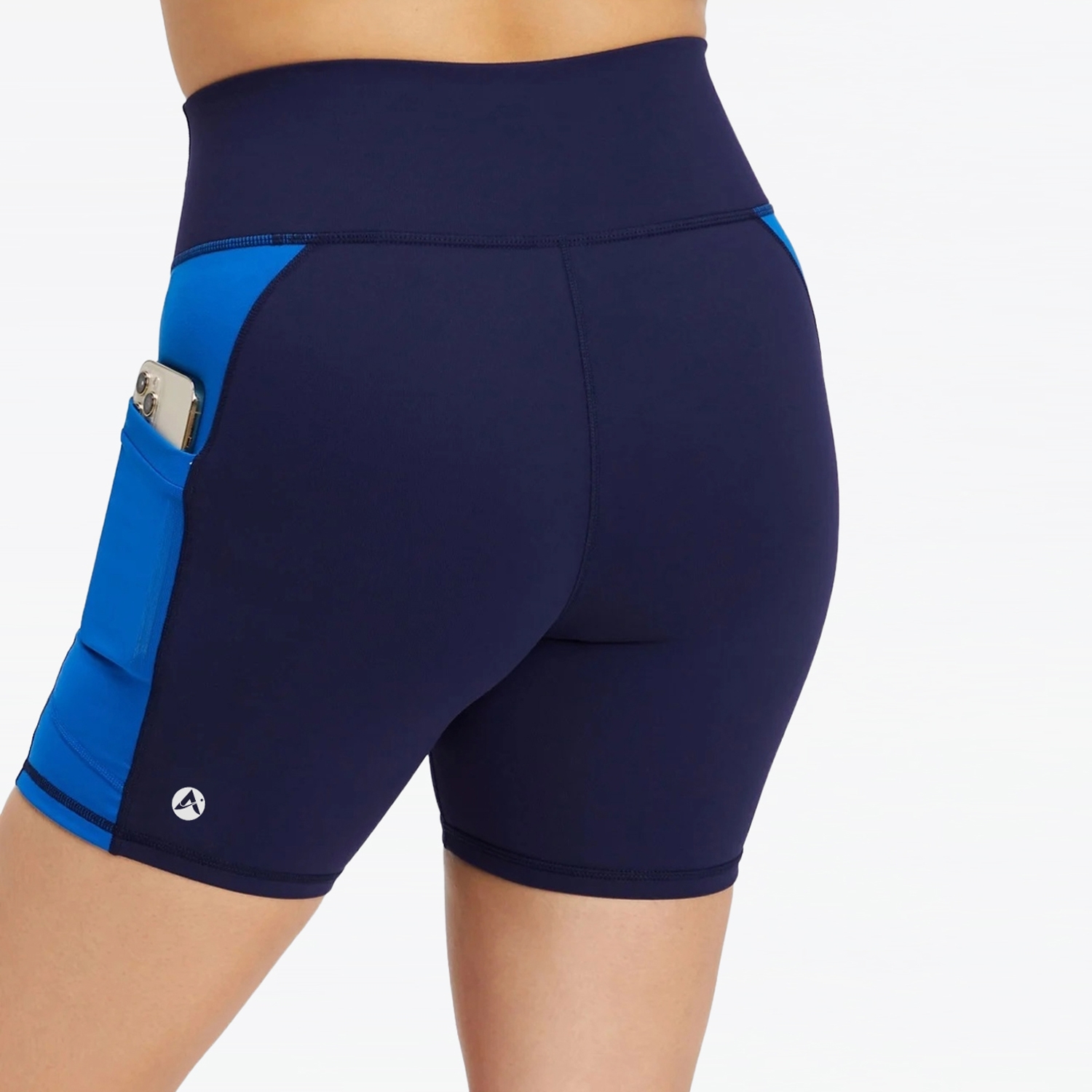 Women Gym Fitness Short Blue With Royal Blue Side Panel and Mesh Pocket
