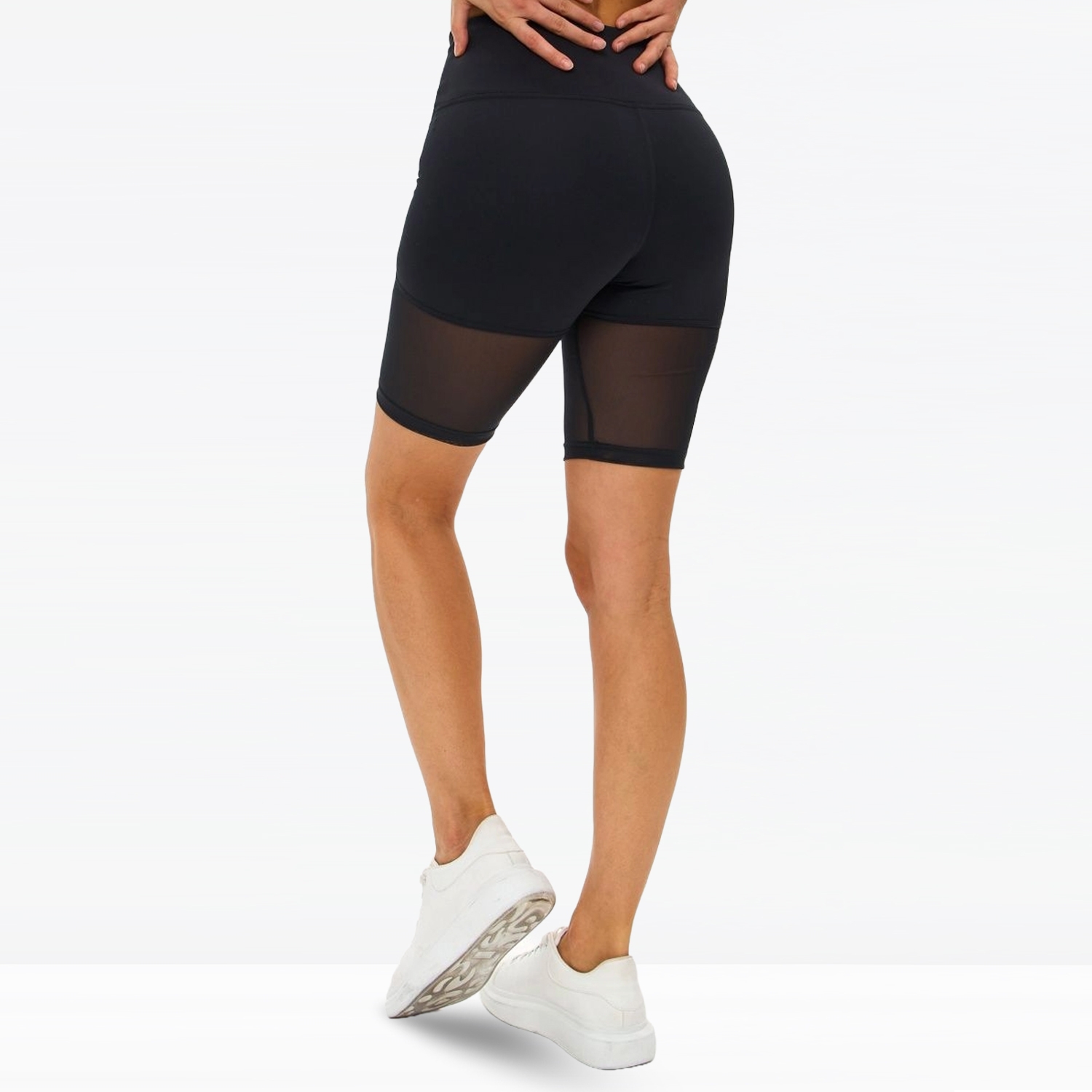 Women Gym Fitness Short Black With Bottom Mesh Panel