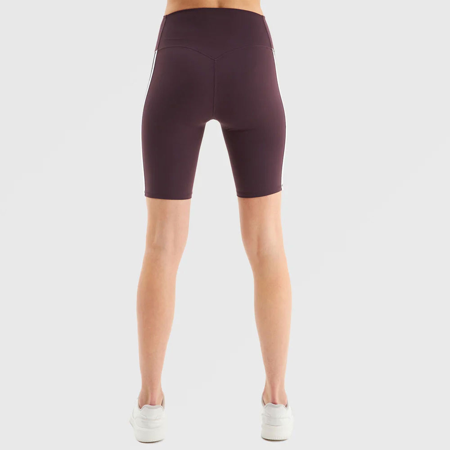 Women Gym Fitness Short Brown With Double Side Strips White1
