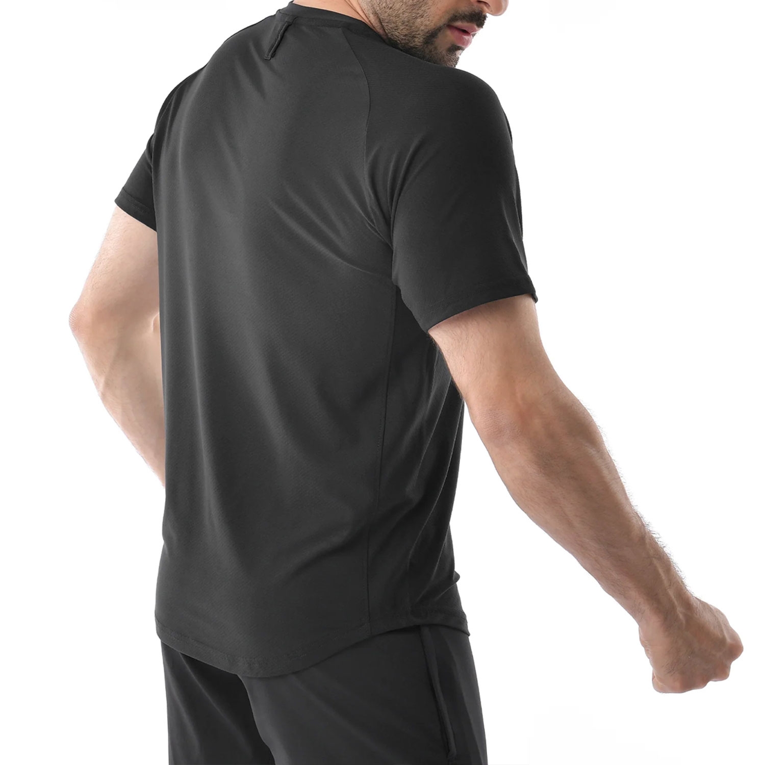 Men Gym Flex Fit Shirt Half Sleeves With O-Neck Black