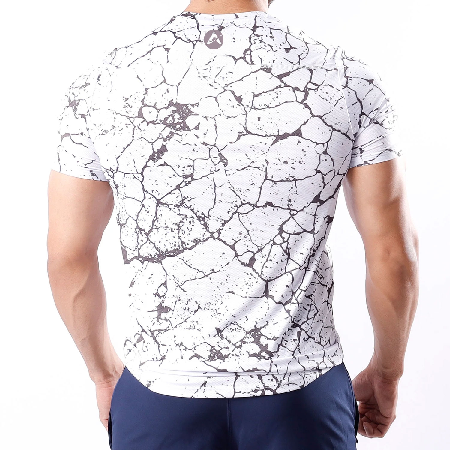 Men Gym Sublimation Shirt Half Sleeves White With Black Cracks Design