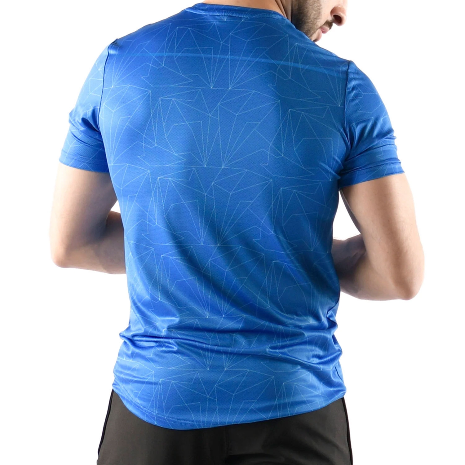 Men Gym Sublimation Shirt Half Sleeves Royal Blue With Geometric Pattern