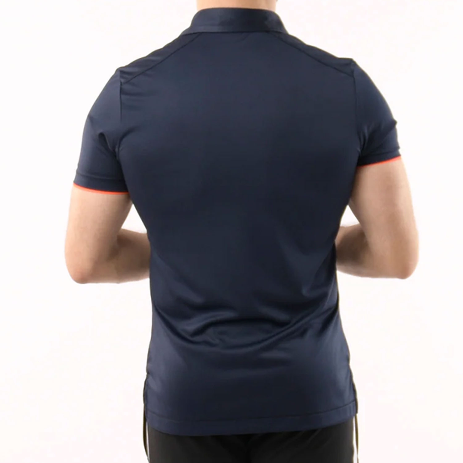 Men Gym Elite Ascend Polo Shirt Dark Blue With Orange Button Strip
