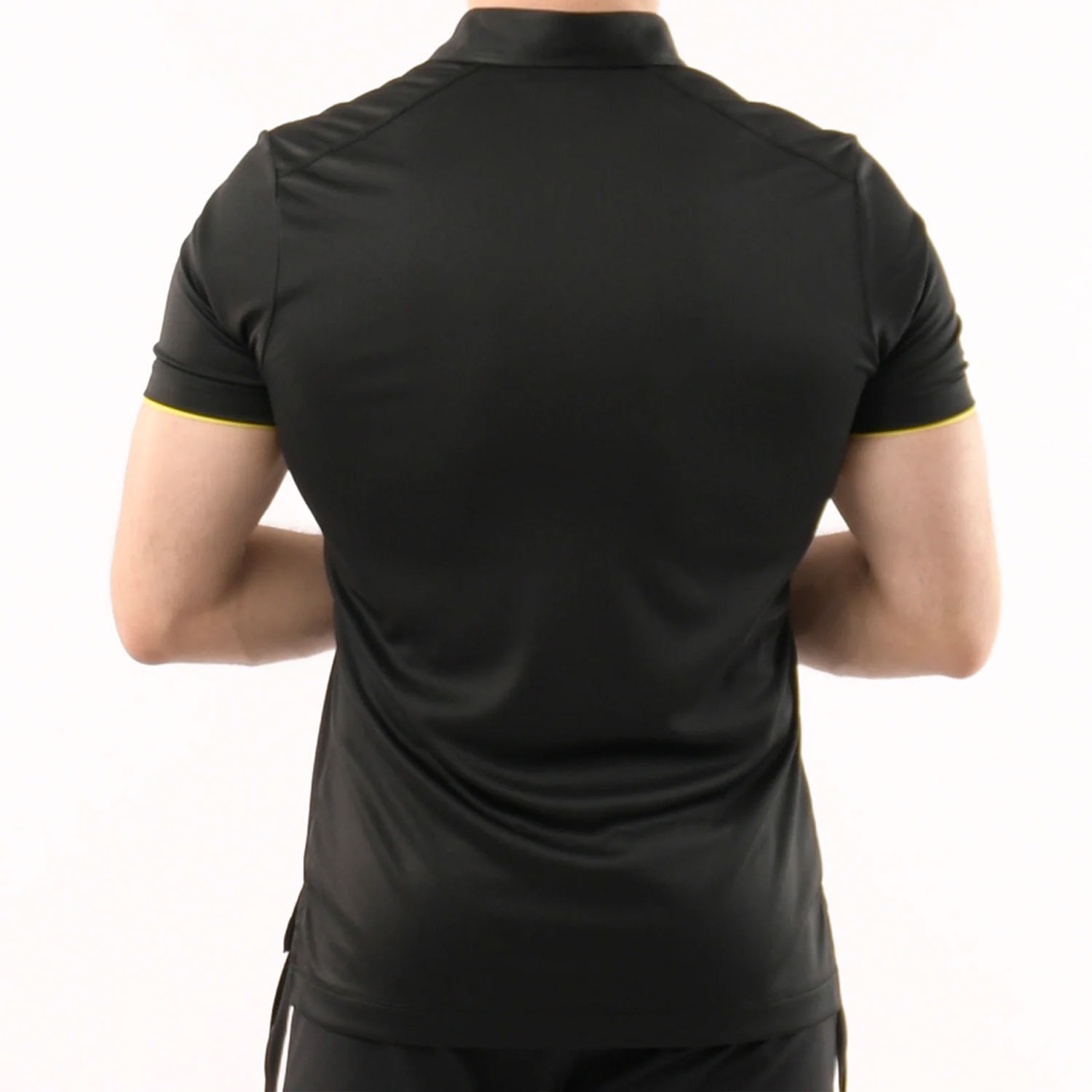  Men Gym Elite Ascend Polo Shirt Black With Yellow Button Strip