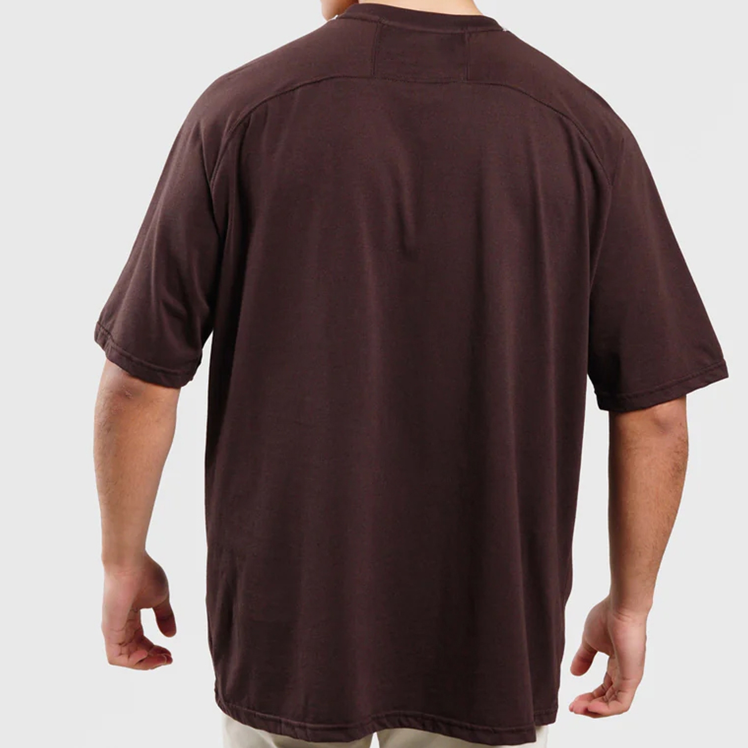 Men Gym Flow Fit Baggy Shirt Brown With White Neckline
