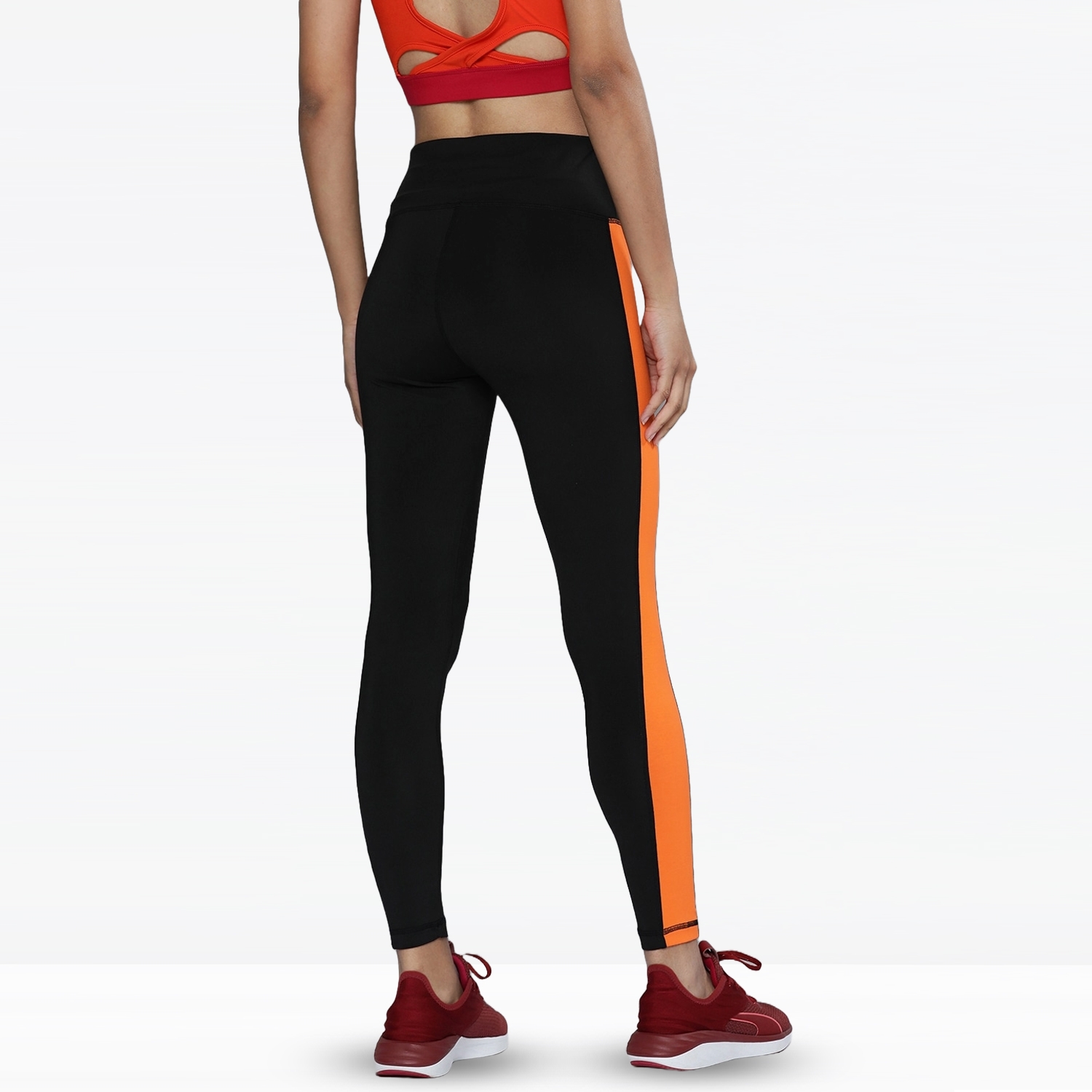 Women Gym Fitness Yoga Legging Black With Orange Side Panel
