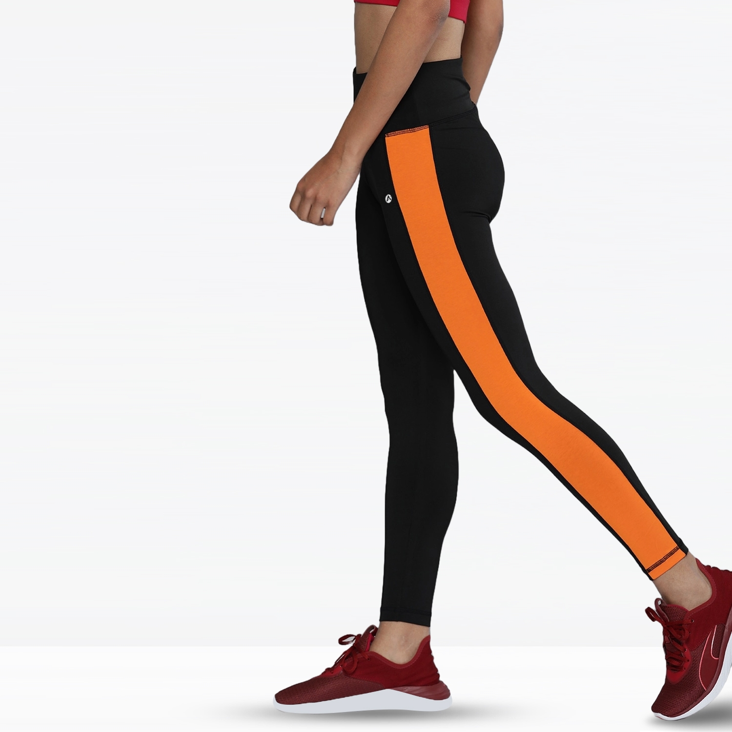 Women Gym Fitness Yoga Legging Black With Orange Side Panel1