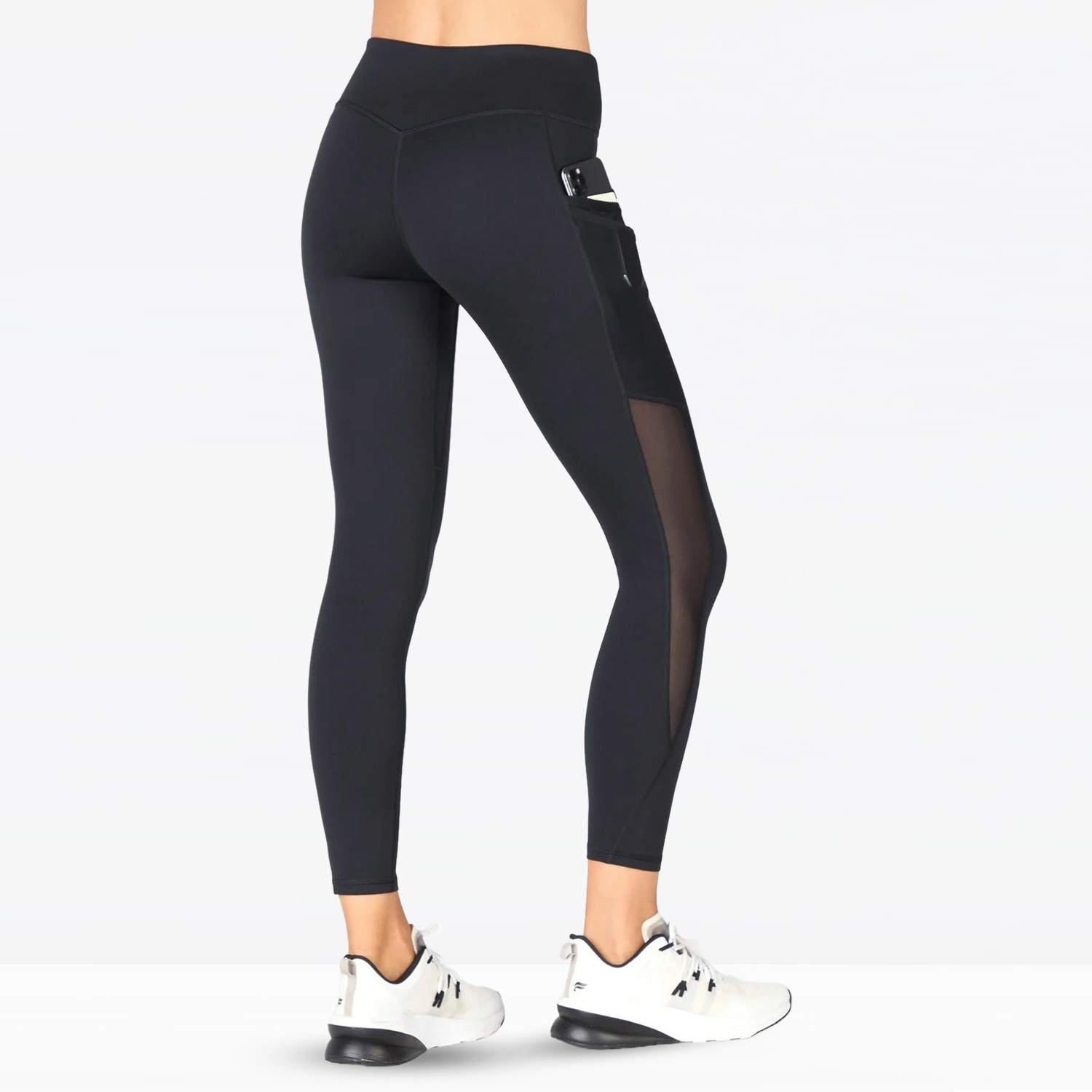 Women Gym Fitness Yoga Legging Black With Mesh Pocket and Side Panel