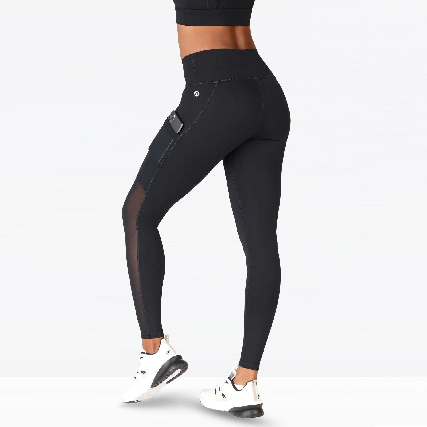 Gym Fitness Yoga Legging For Women Black With Mesh Side Pocket and Panel