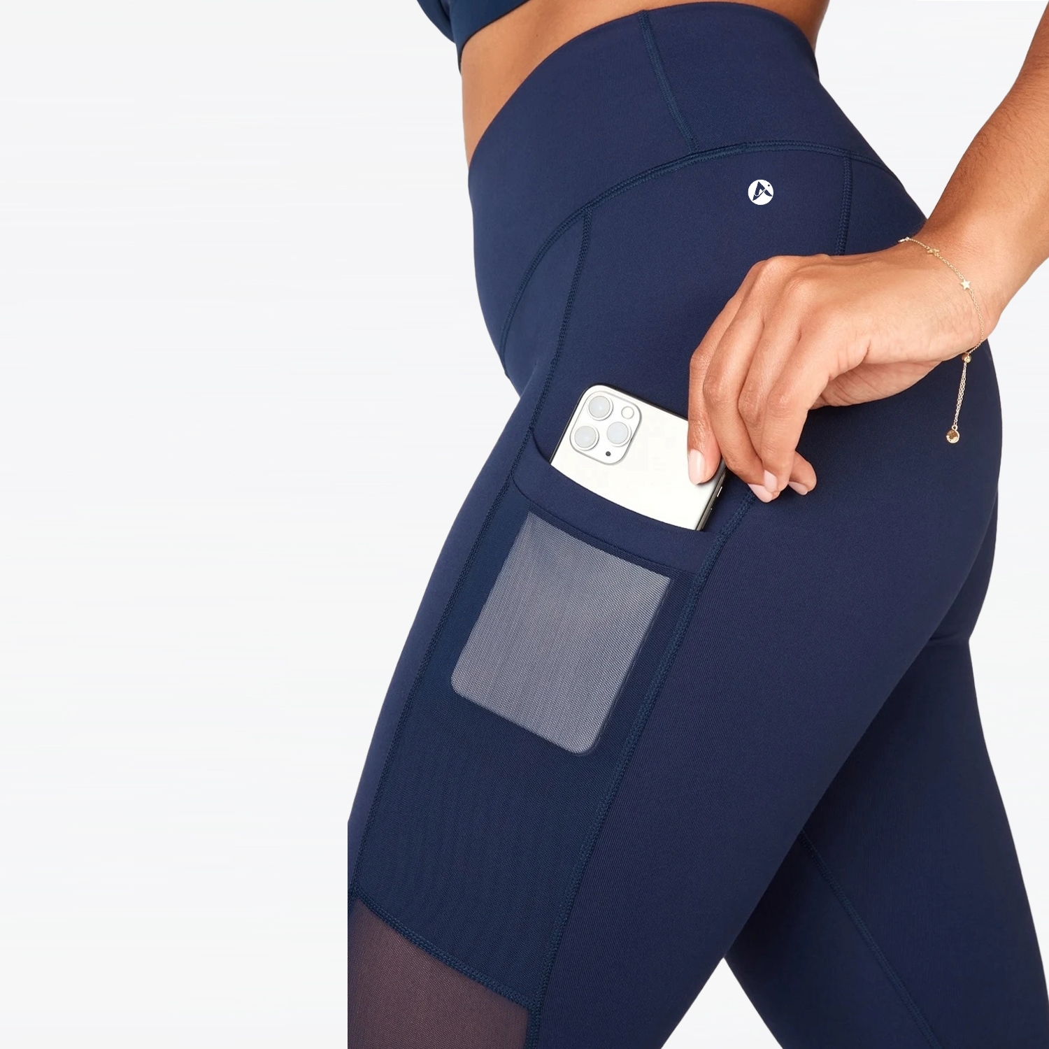 Gym Fitness Yoga Legging For Women Blue With Mesh Side Pocket and Panel1