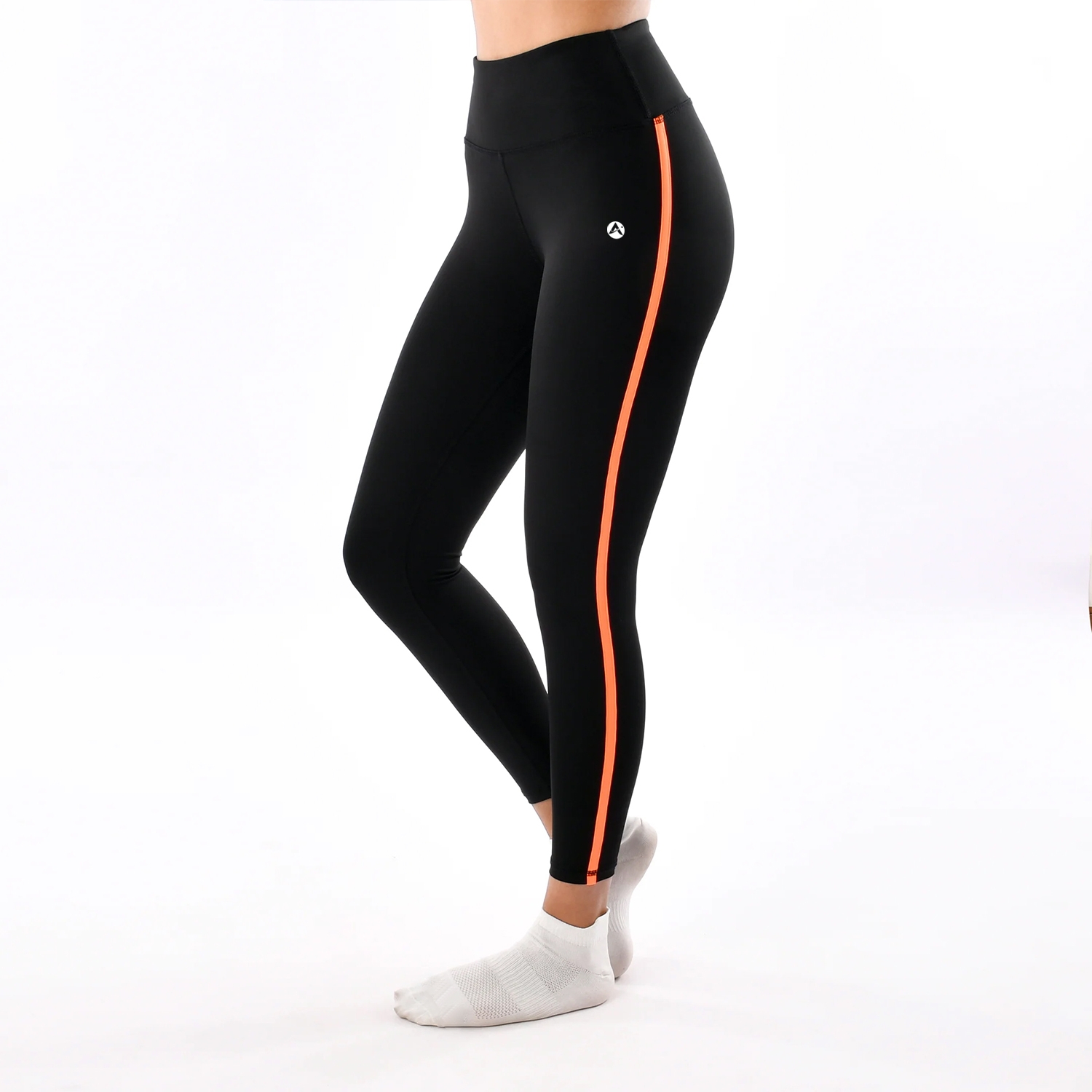 Women Gym Fitness Yoga Legging Black With Orange Side Strip