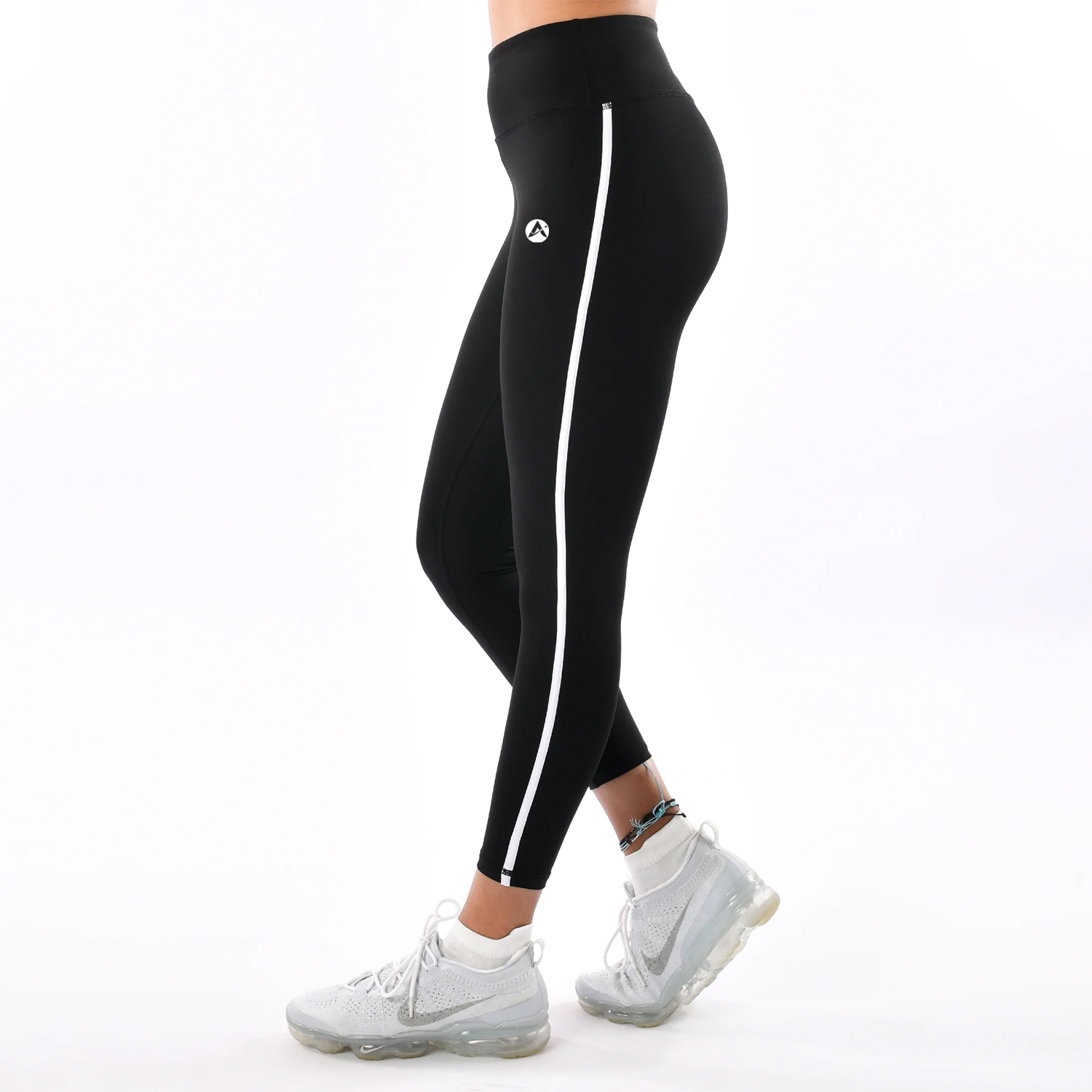 Women Gym Fitness Yoga Legging Black With White Side Strip1