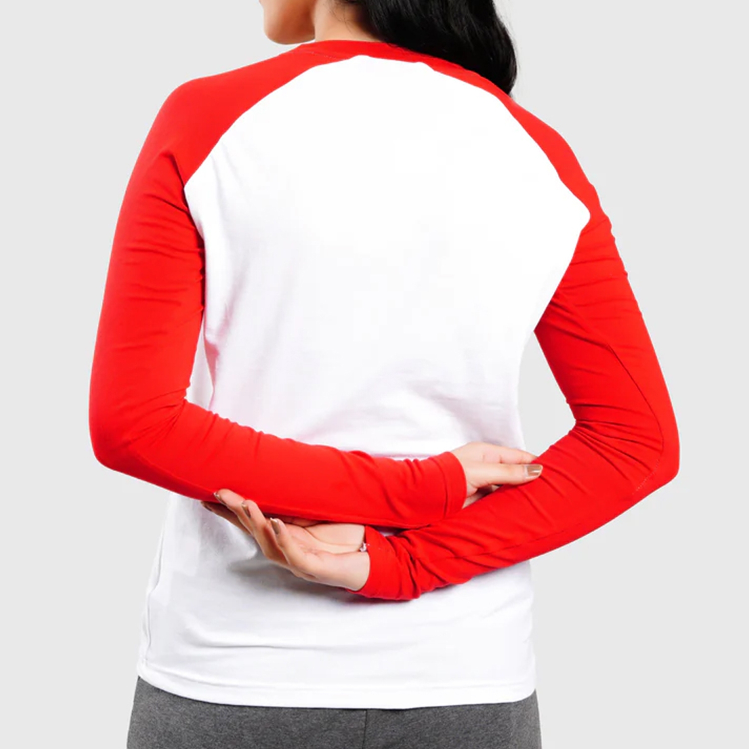 Women Gym Shirt Easy Fit Full Sleeves White/Red