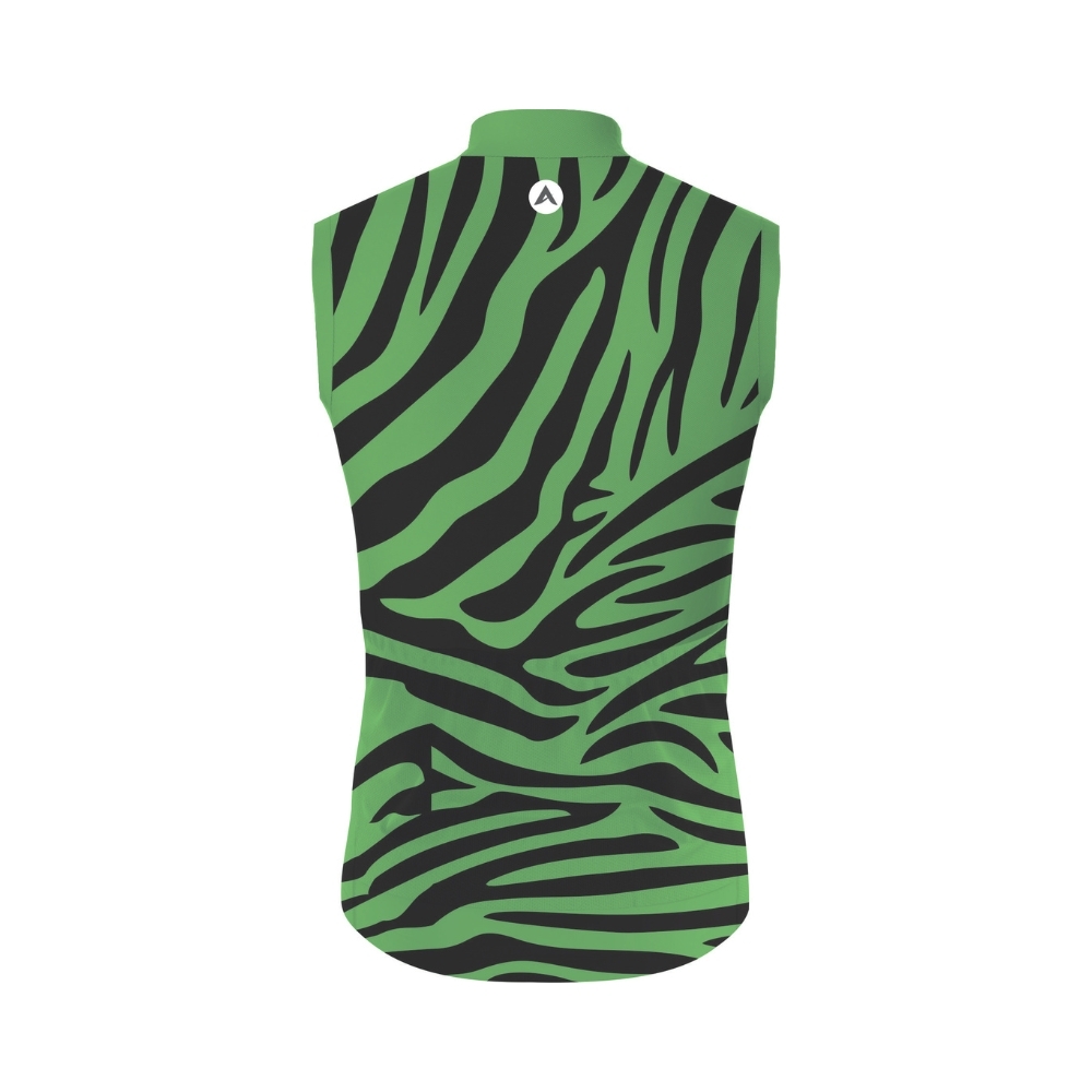 Men Cycling Jersey Sleeveless Green With Zebra Stripes Design