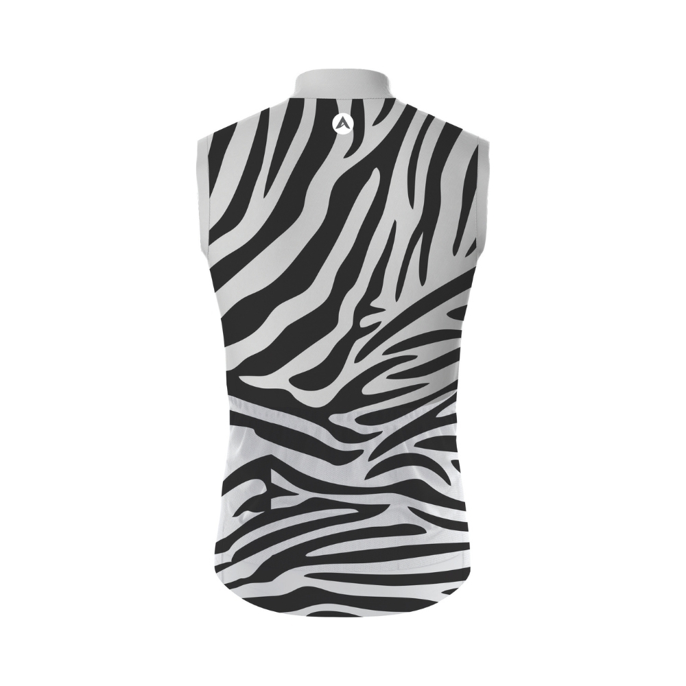 Men Cycling Jersey Sleeveless White With Zebra Stripes Design