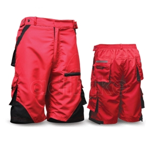 Men Cycling MTB Shortlength Shorts Red with Black Side Panels